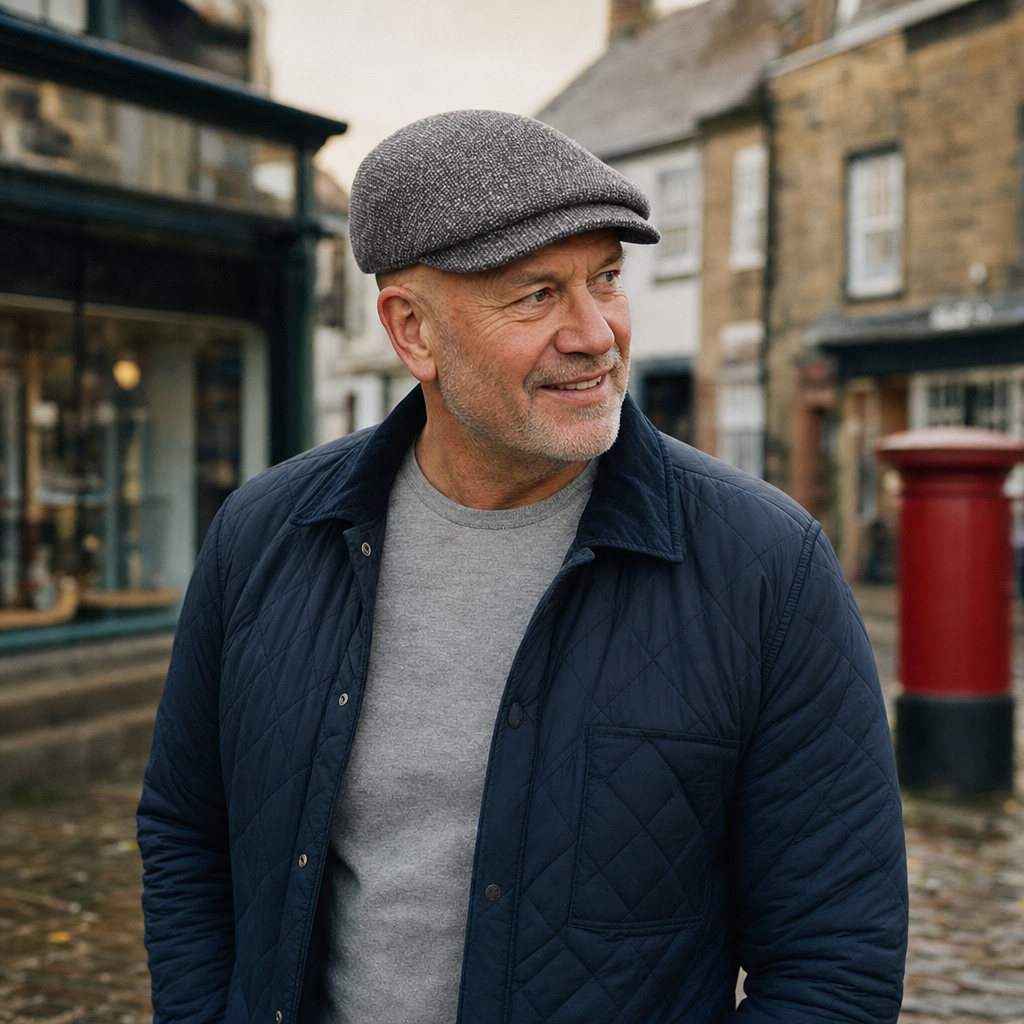 Flecked Eight-Panel Cap — CRIEFF worn outdoors