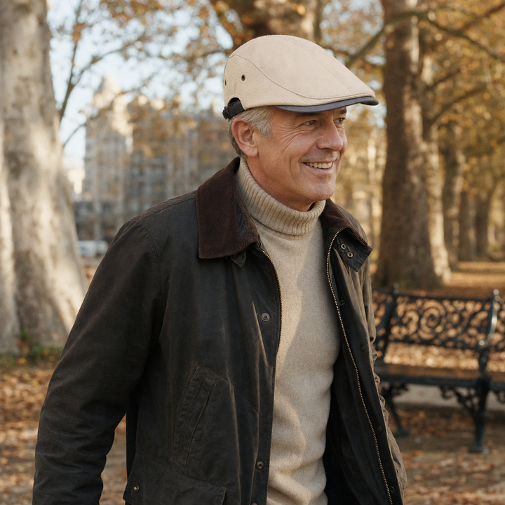 Pinstripe Cotton Cap — MARSDEN worn outdoors