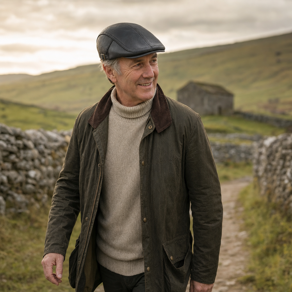 Heritage Leather Cap — SEDBERGH worn outdoors