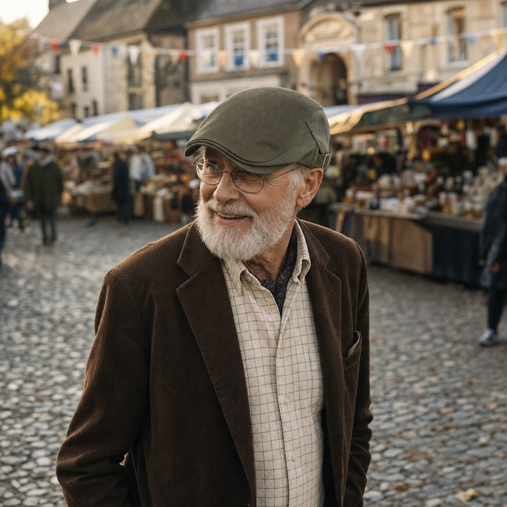 Classic Driver Cap — RAMSBOTTOM worn outdoors