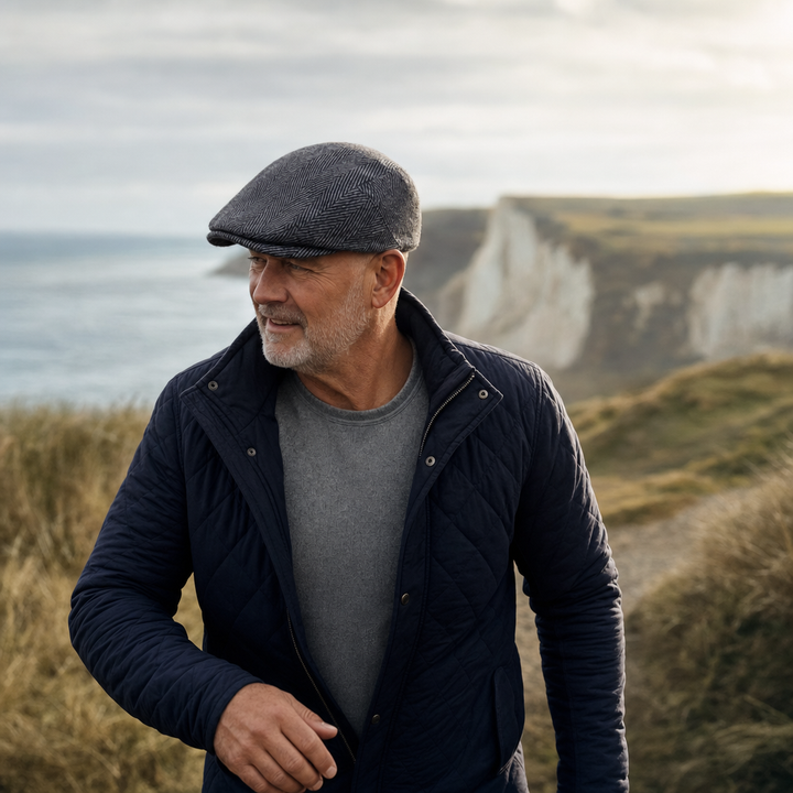 Herringbone Wool Cap — MOFFAT worn outdoors