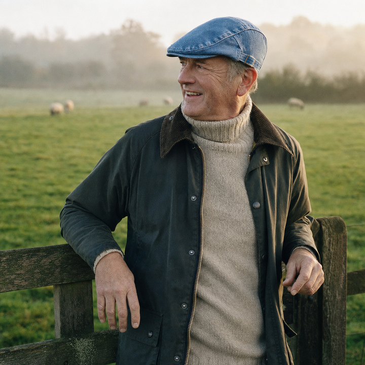 Stonewash Denim Cap — AMBLESIDE worn outdoors
