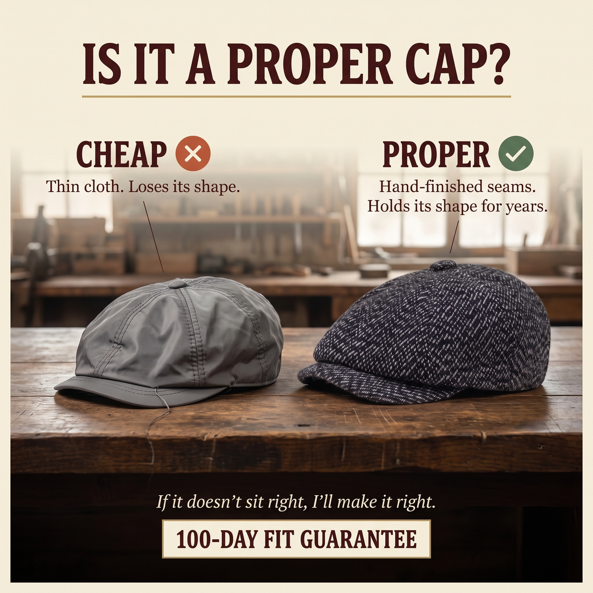 Tweed Newsboy Cap — SETTLE — is it a proper cap
