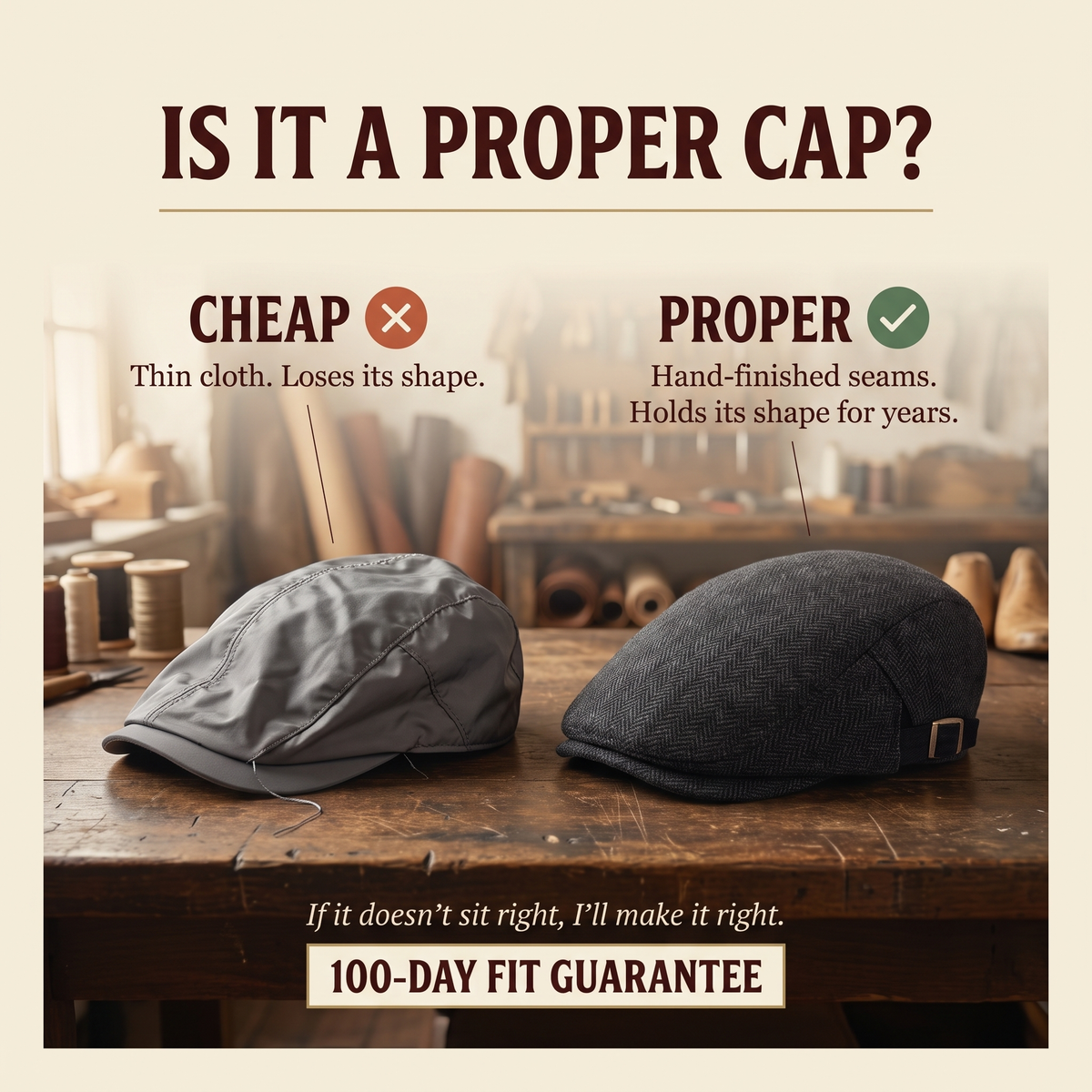 Herringbone Wool Driver Cap — JEDBURGH — is it a proper cap