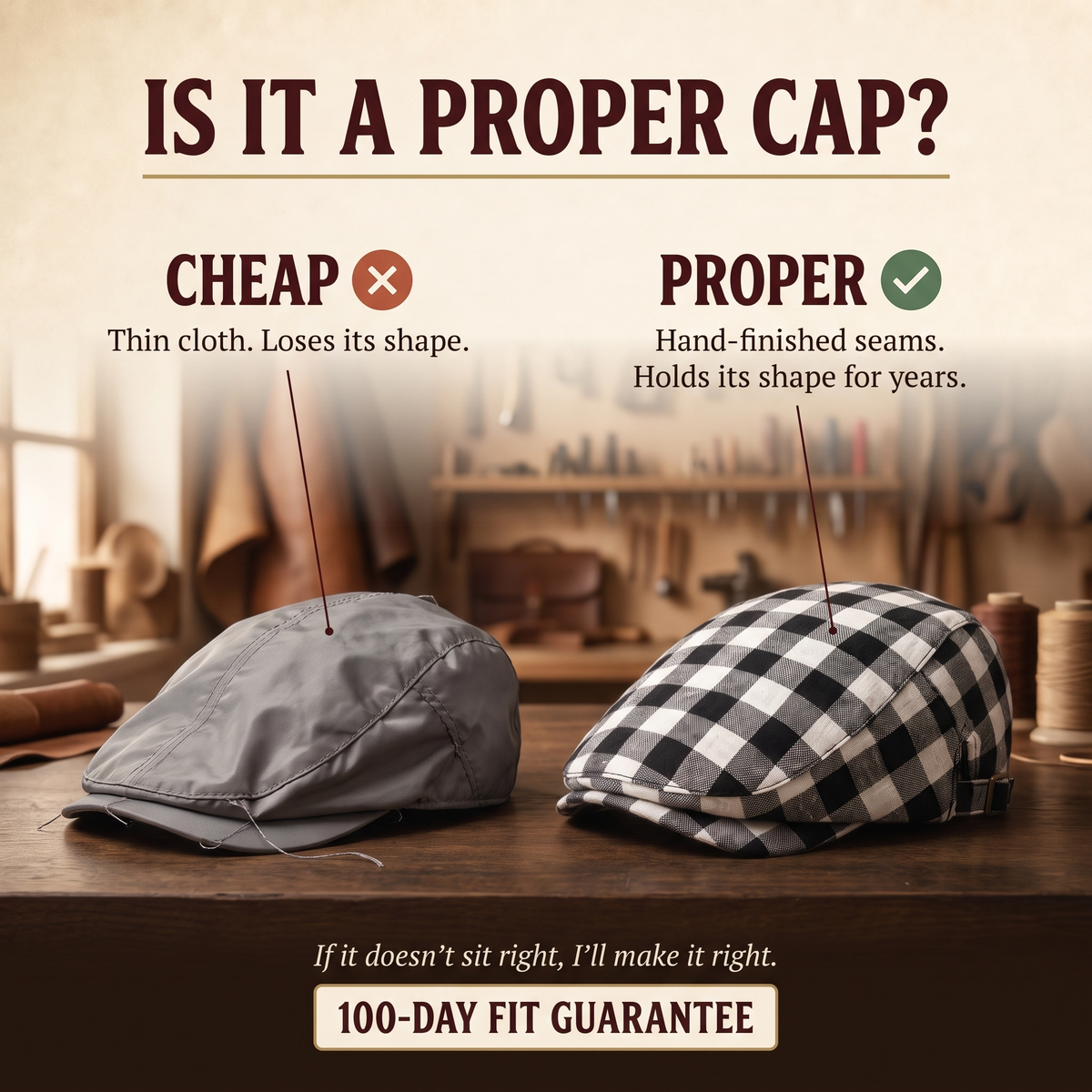 Wool Herringbone Flat Cap — KENDAL — is it a proper cap