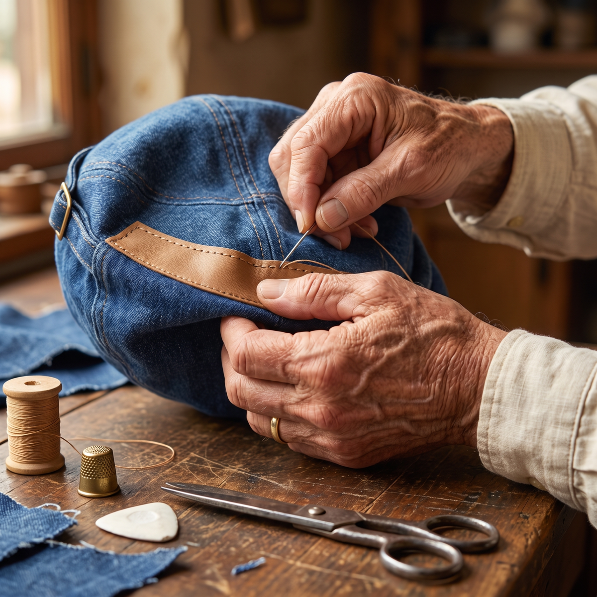 Raw Denim Cap — DERWENT — hand-finished by Edmund