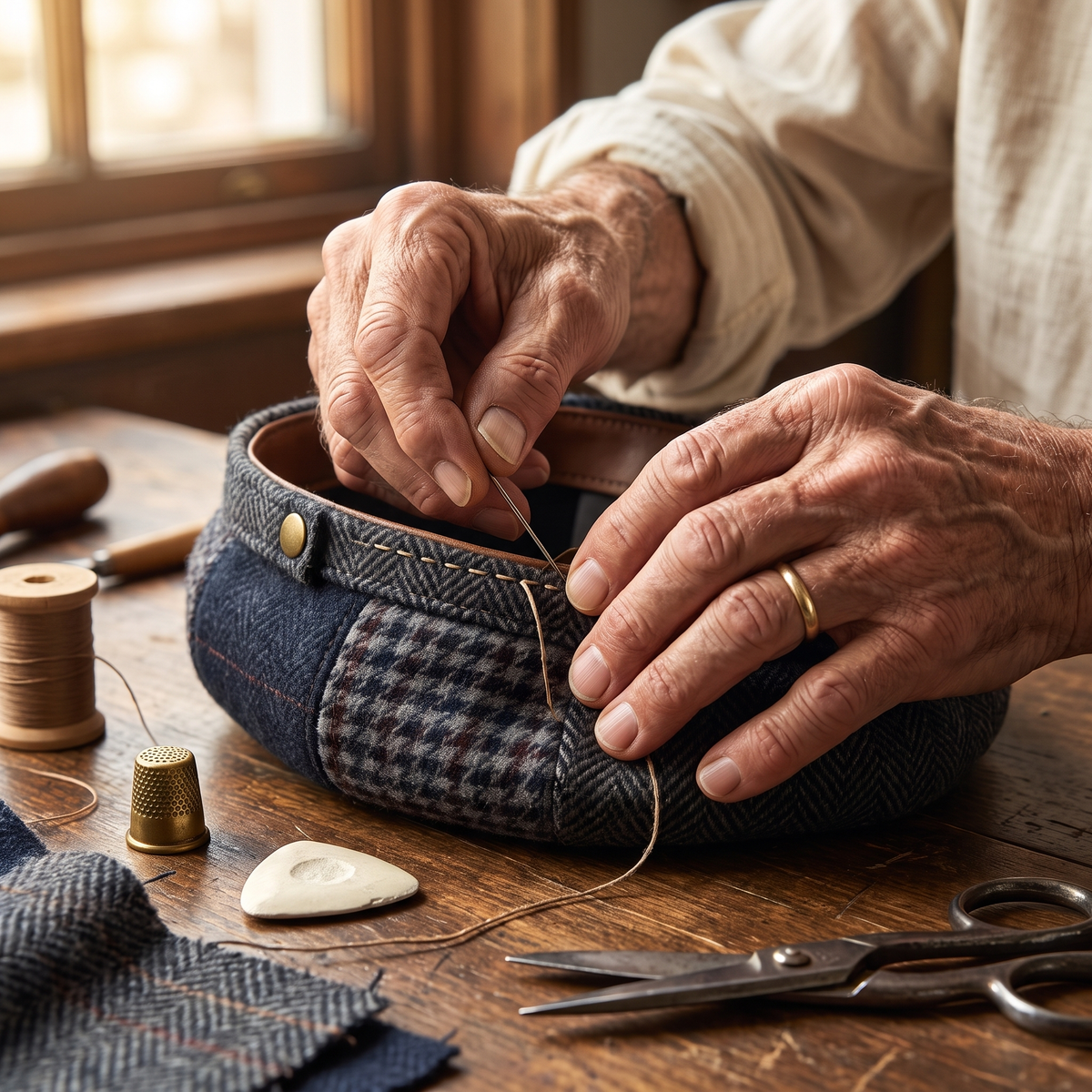 Wool Patchwork Cap — NANTWICH — hand-finished by Edmund