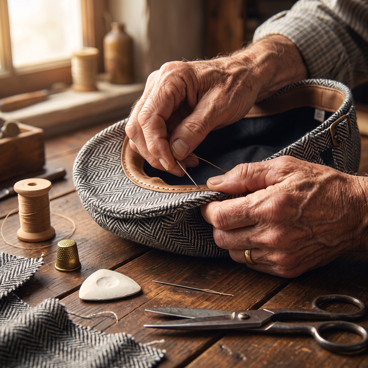 Wool Herringbone Flat Cap — KENDAL — hand-finished by Edmund