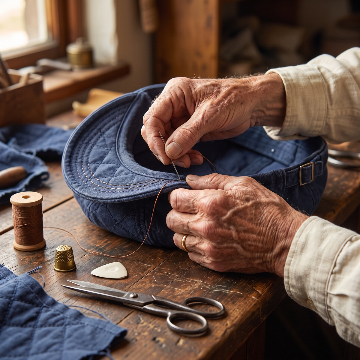 Quilted Cotton Cap — PENRITH — hand-finished by Edmund