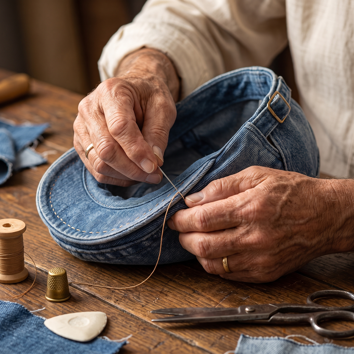 Stonewash Denim Cap — OTLEY — hand-finished by Edmund