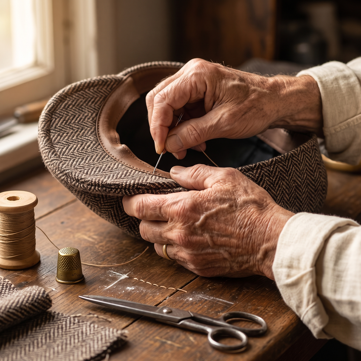 Herringbone Bush Cap — HAWES — hand-finished by Edmund