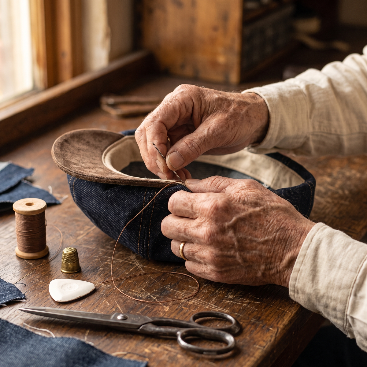 Workman's Denim Cap — CONGLETON — hand-finished by Edmund