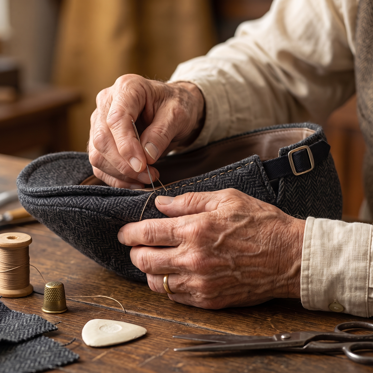 Herringbone Wool Driver Cap — CLAPHAM — hand-finished by Edmund