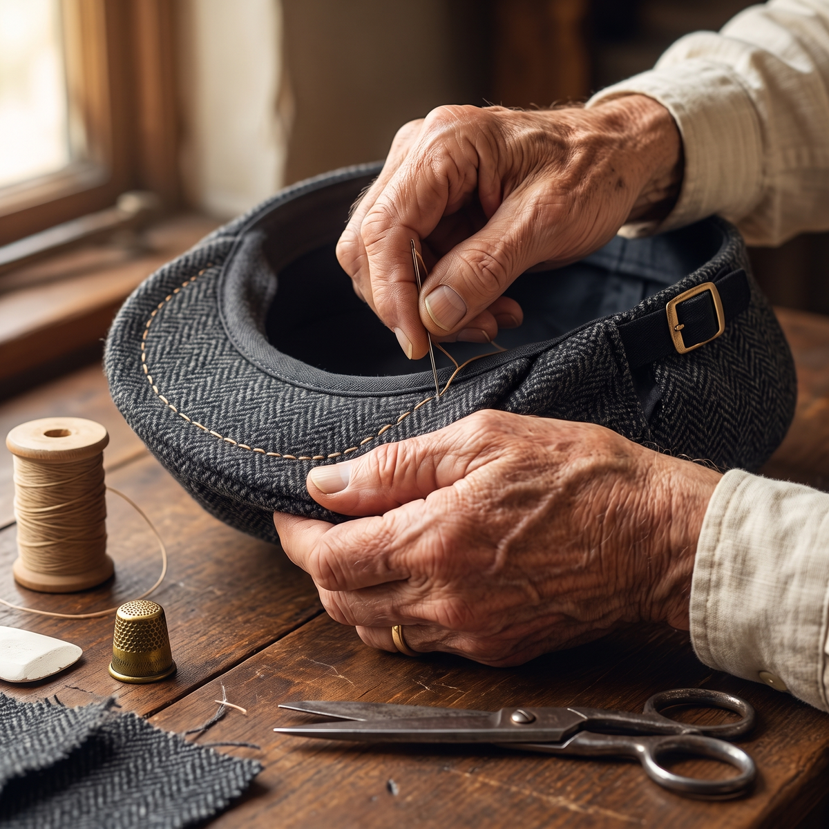Herringbone Wool Driver Cap — JEDBURGH — hand-finished by Edmund