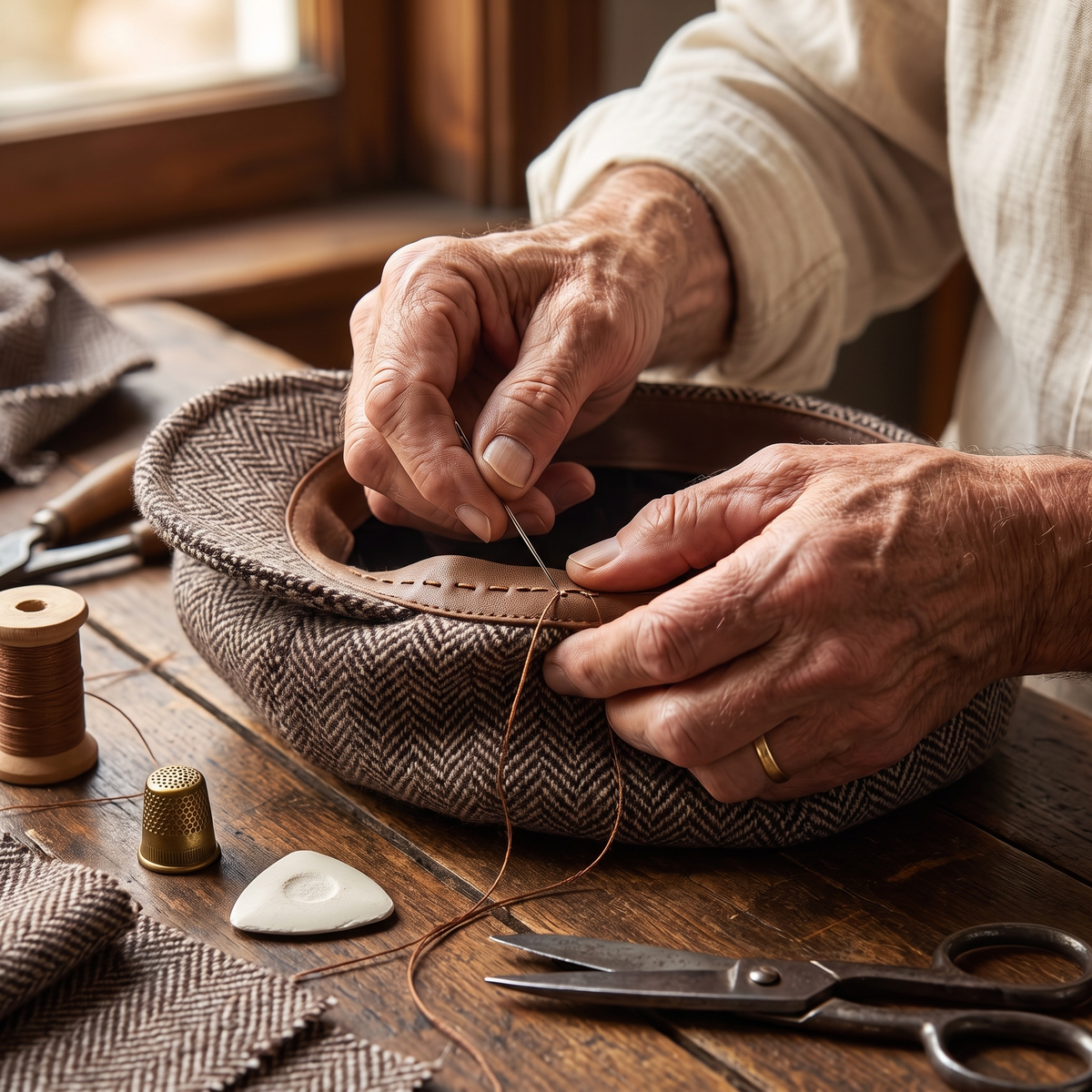 Herringbone Wool Cap — DUMFRIES — hand-finished by Edmund