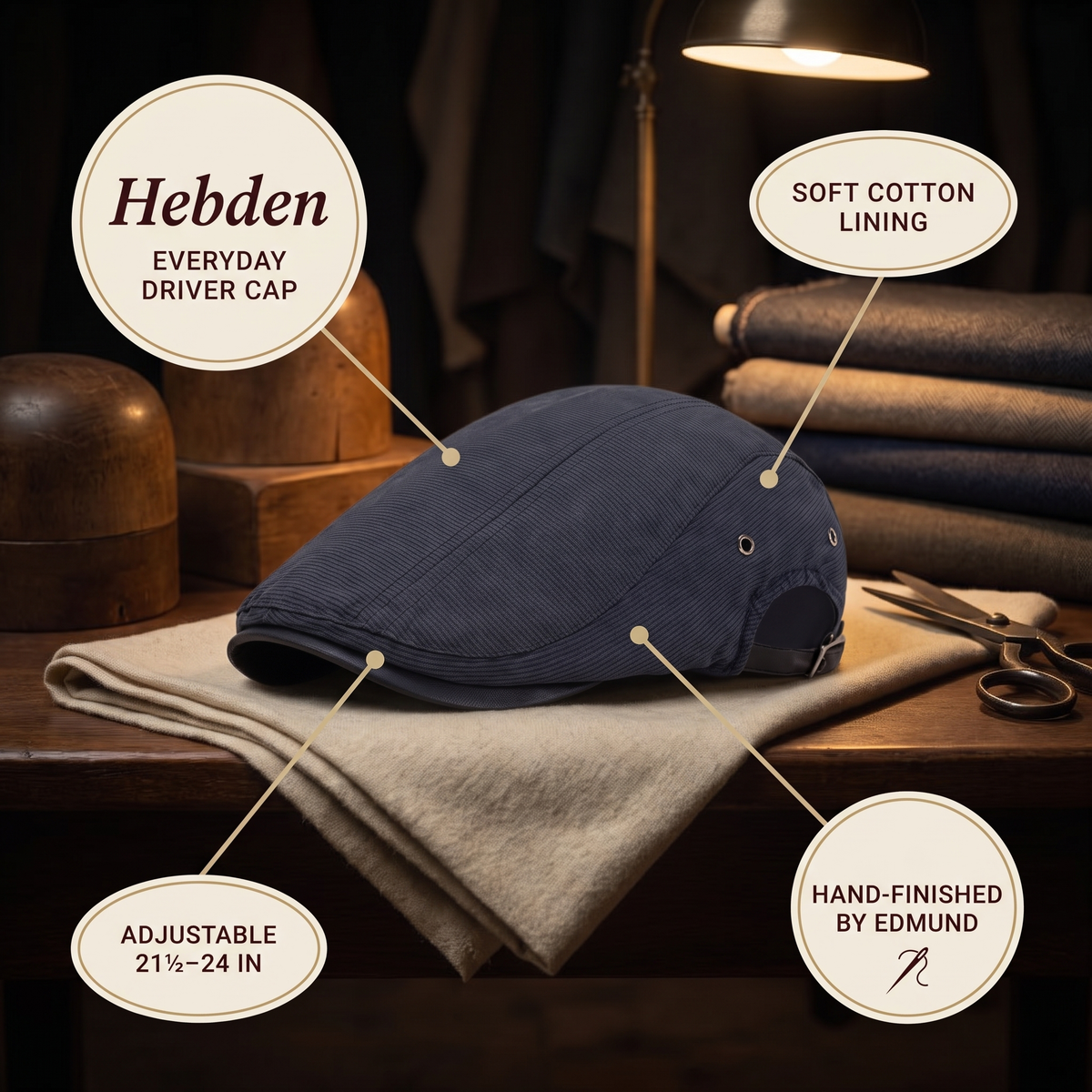Everyday Driver Cap — HEBDEN — details