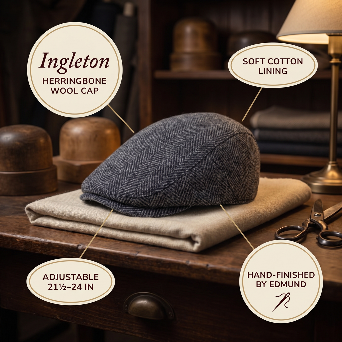 Herringbone Wool Cap — INGLETON — details