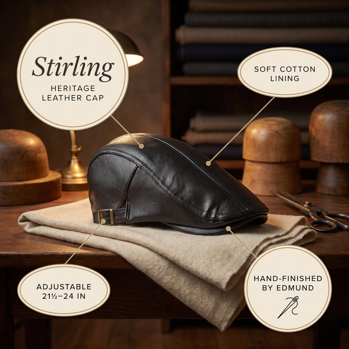 Heritage Leather Cap — STIRLING — details