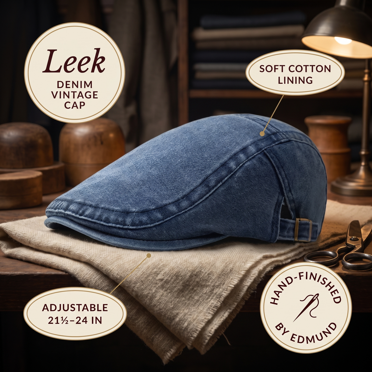 Denim Vintage Cap — LEEK — details