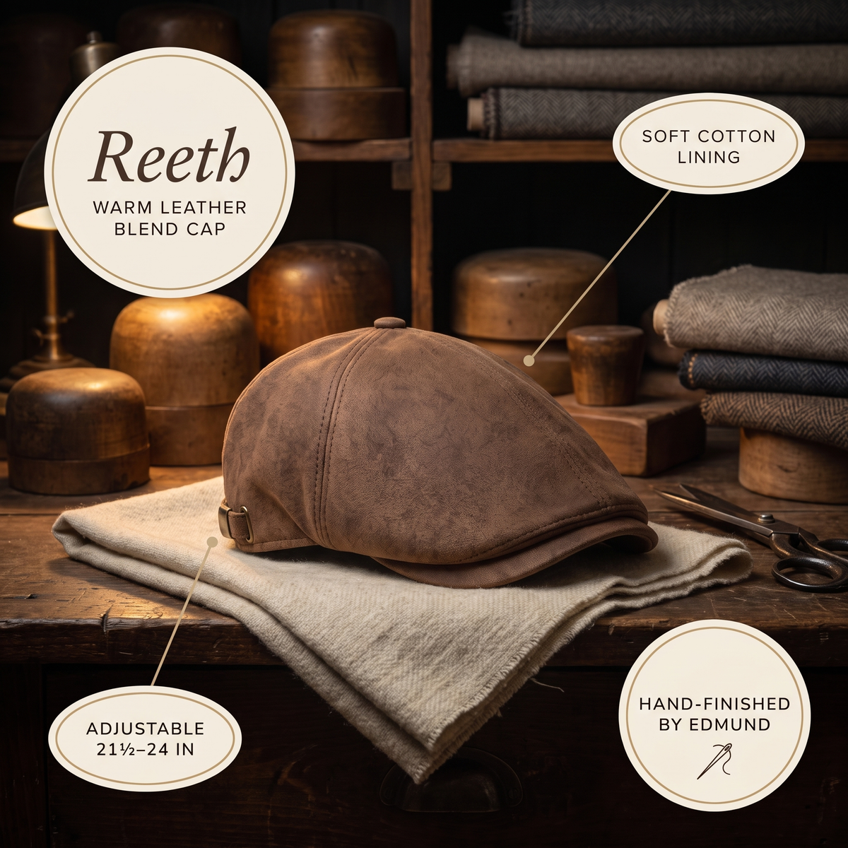 Warm Leather Blend Cap — REETH — details