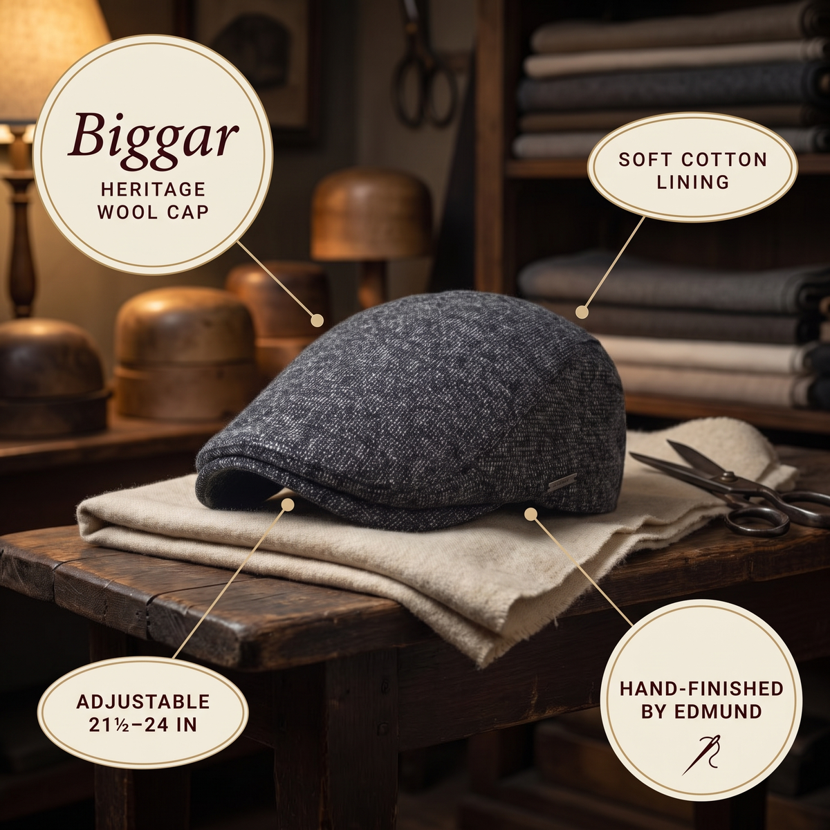 Heritage Wool Cap — BIGGAR — details