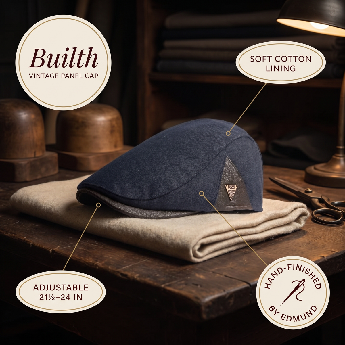 Vintage Panel Cap — BUILTH — details