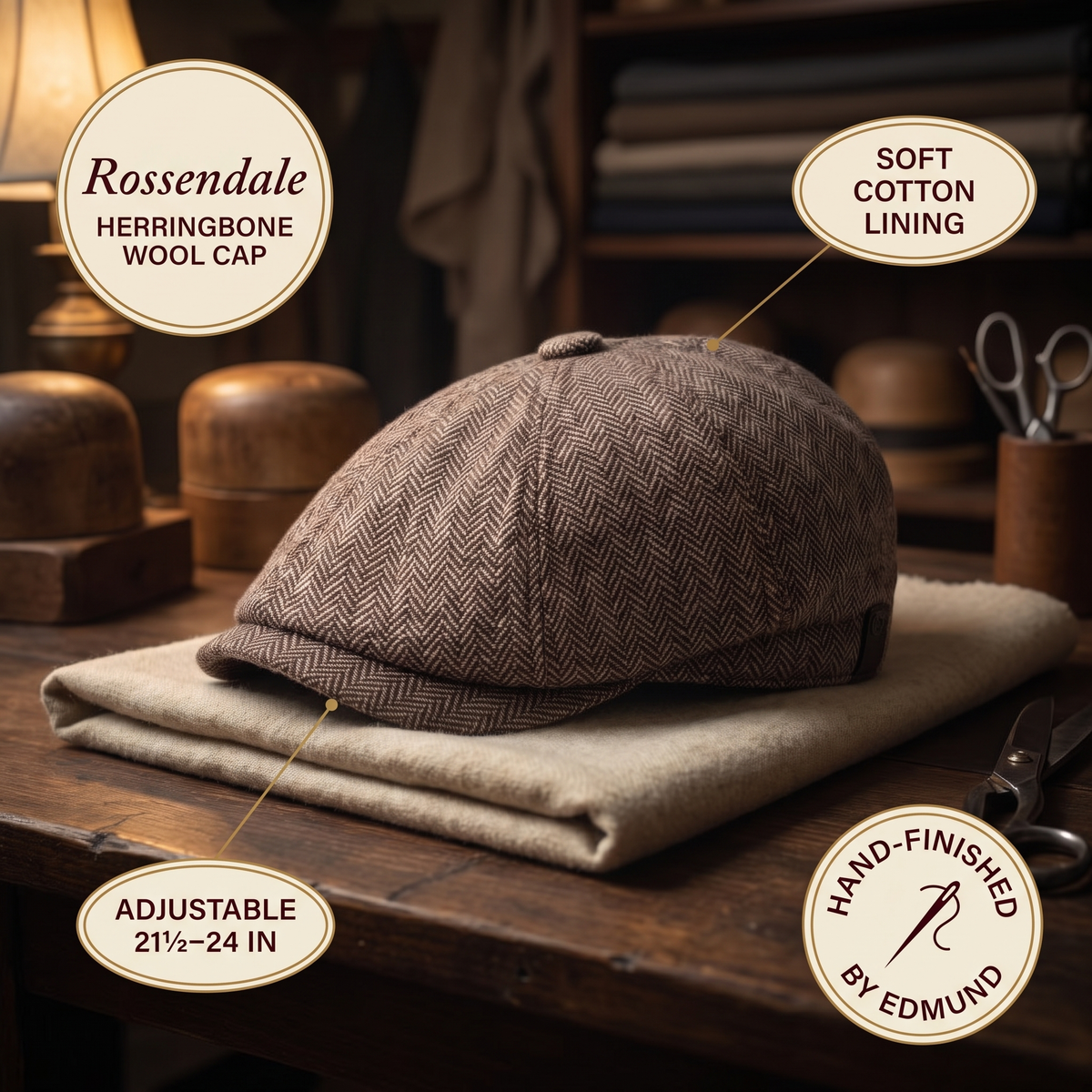 Herringbone Wool Cap — ROSSENDALE — details