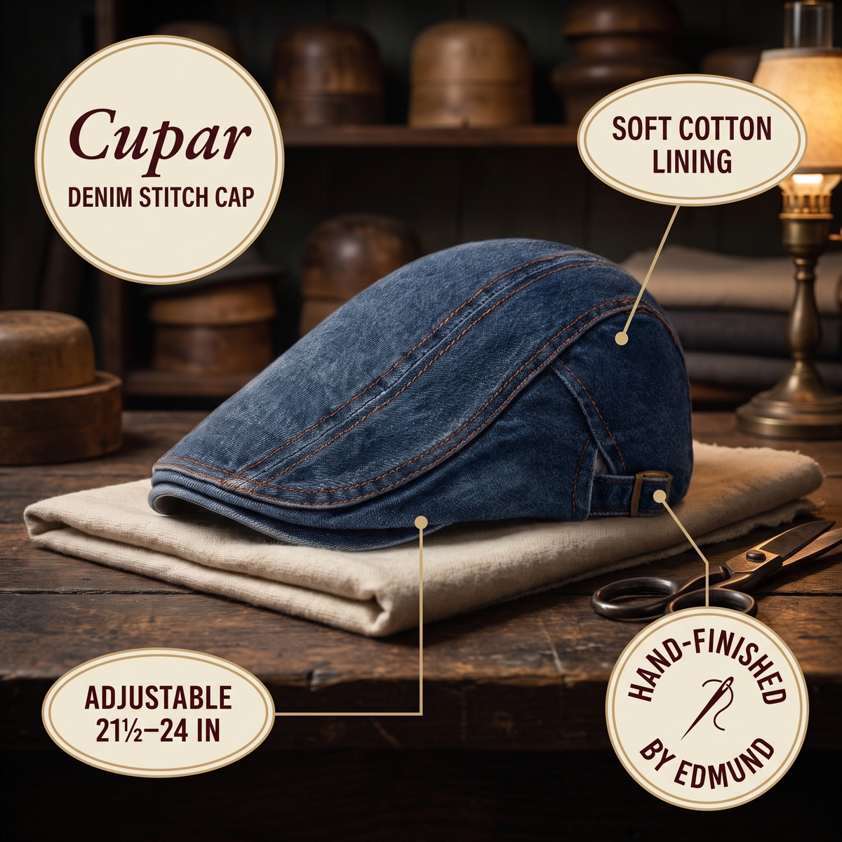 Denim Stitch Cap — CUPAR — details