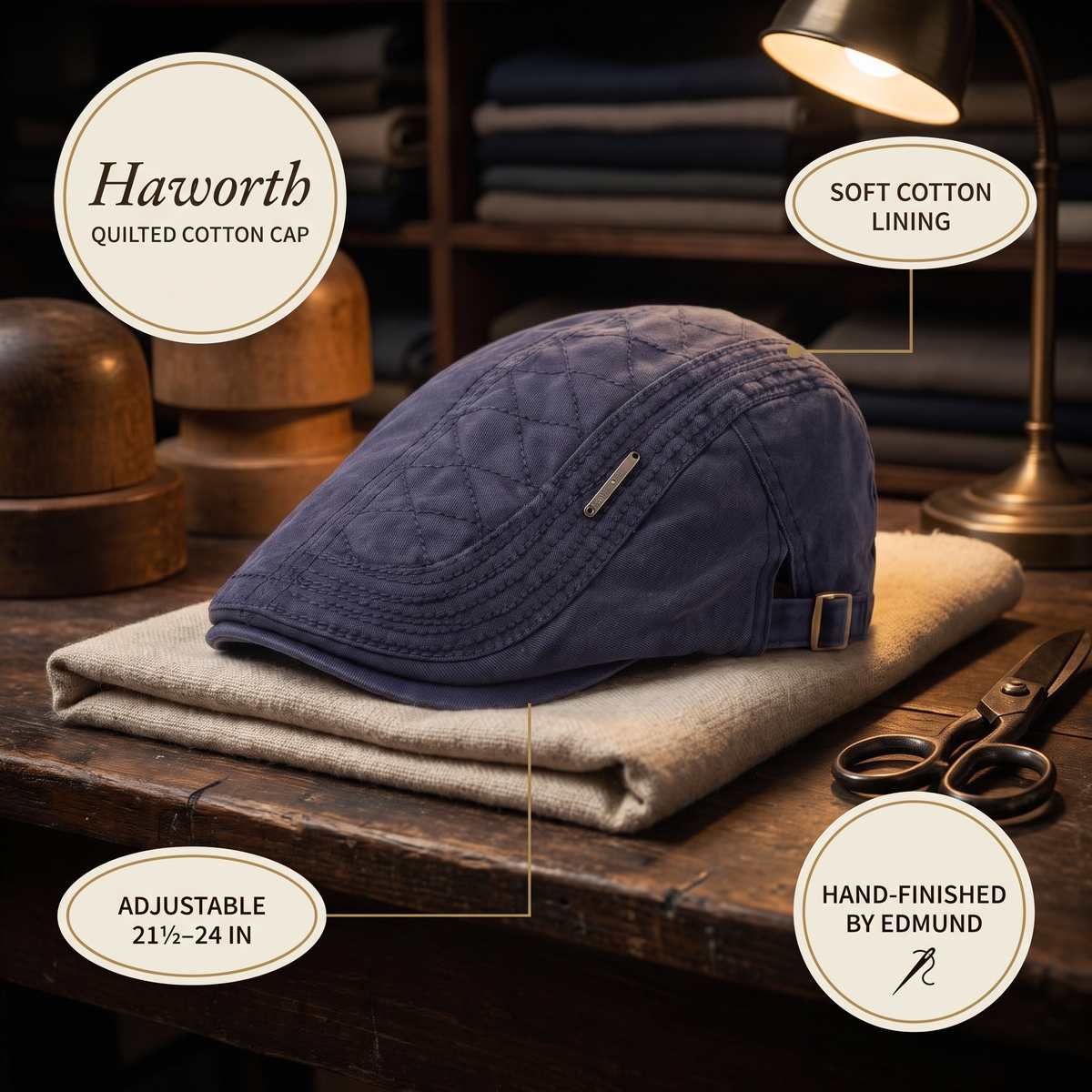 Quilted Cotton Cap — HAWORTH — details