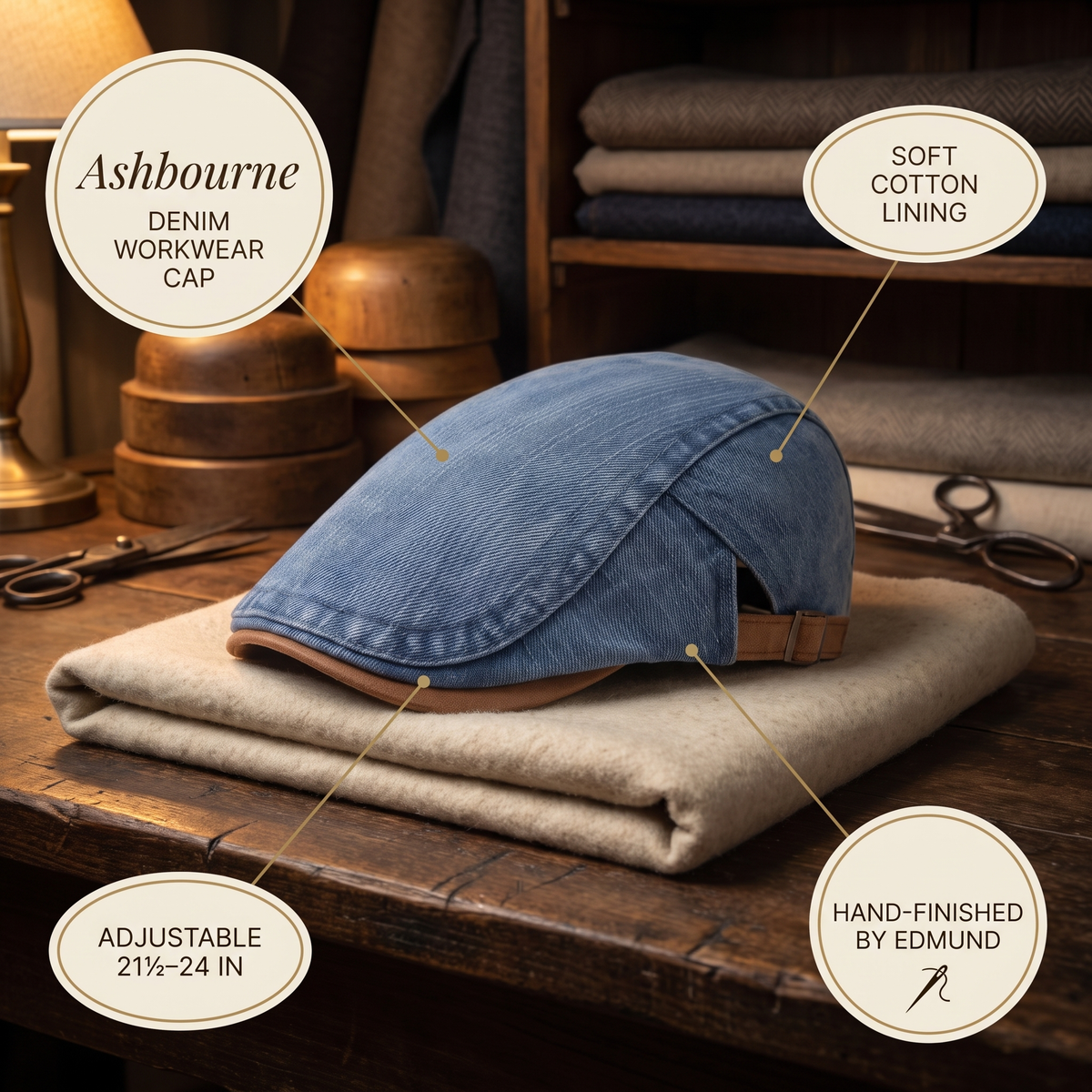 Denim Workwear Cap — ASHBOURNE — details