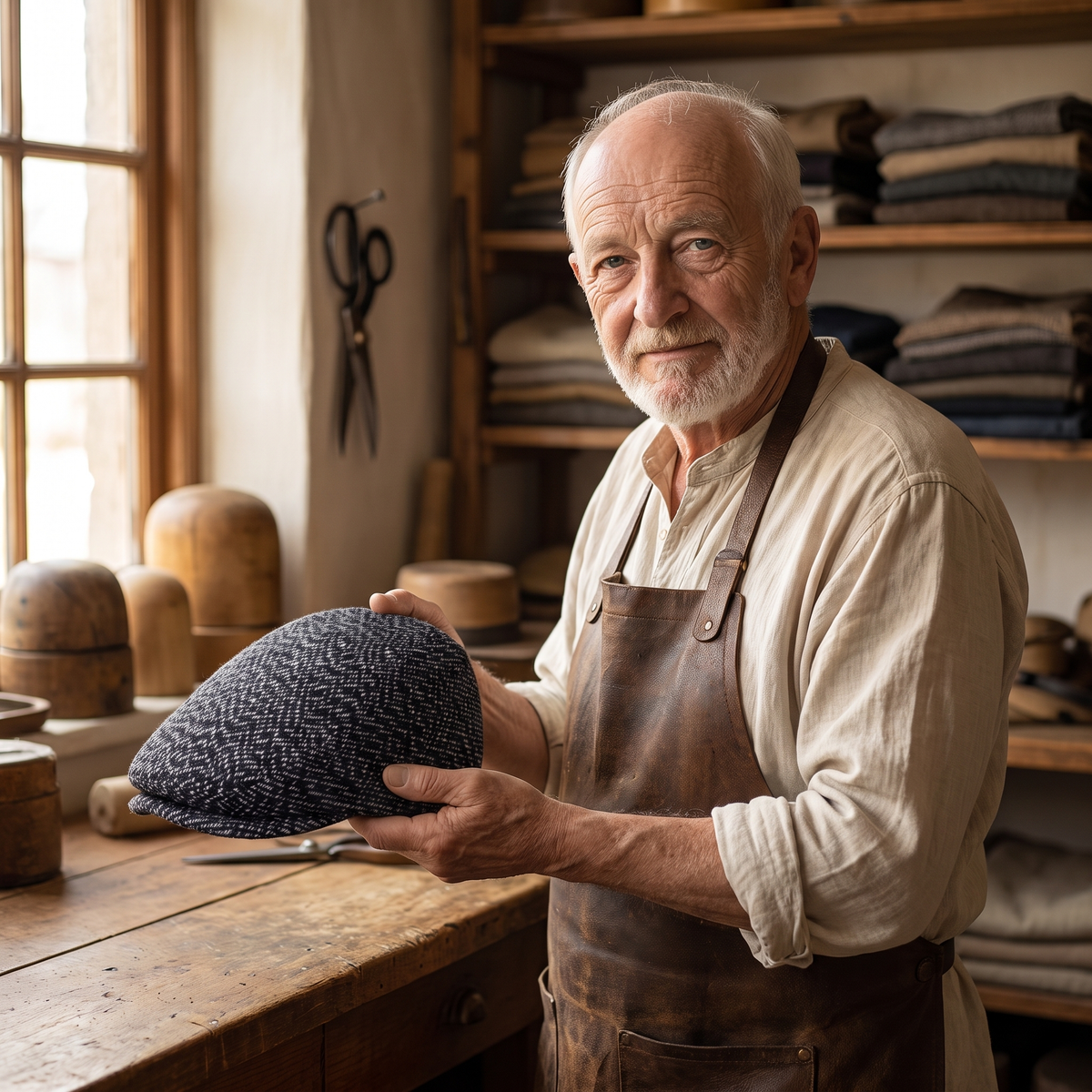 Tweed Flat Cap — RUTHIN — Edmund in his workshop