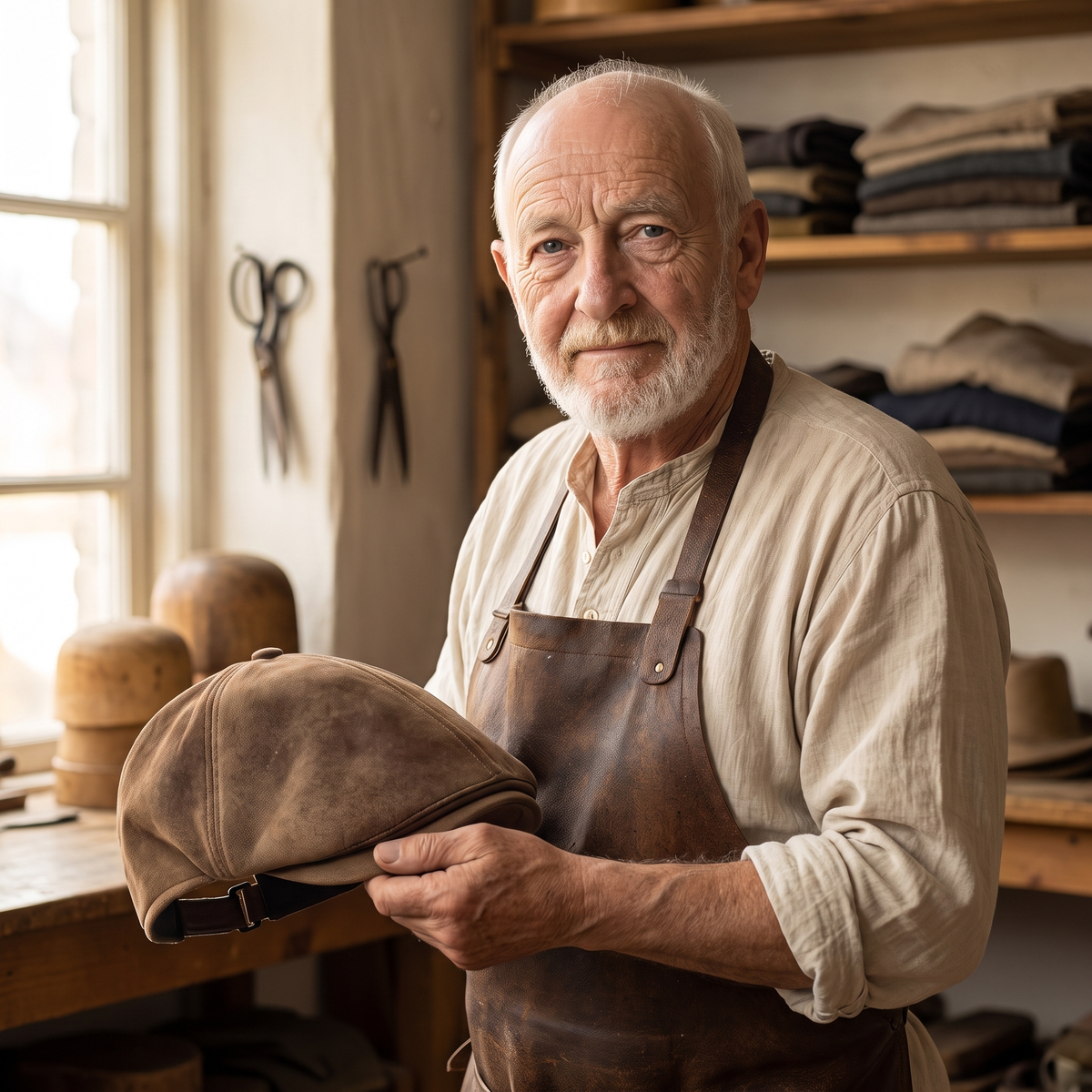 Warm Leather Blend Cap — HEREFORD — Edmund in his workshop