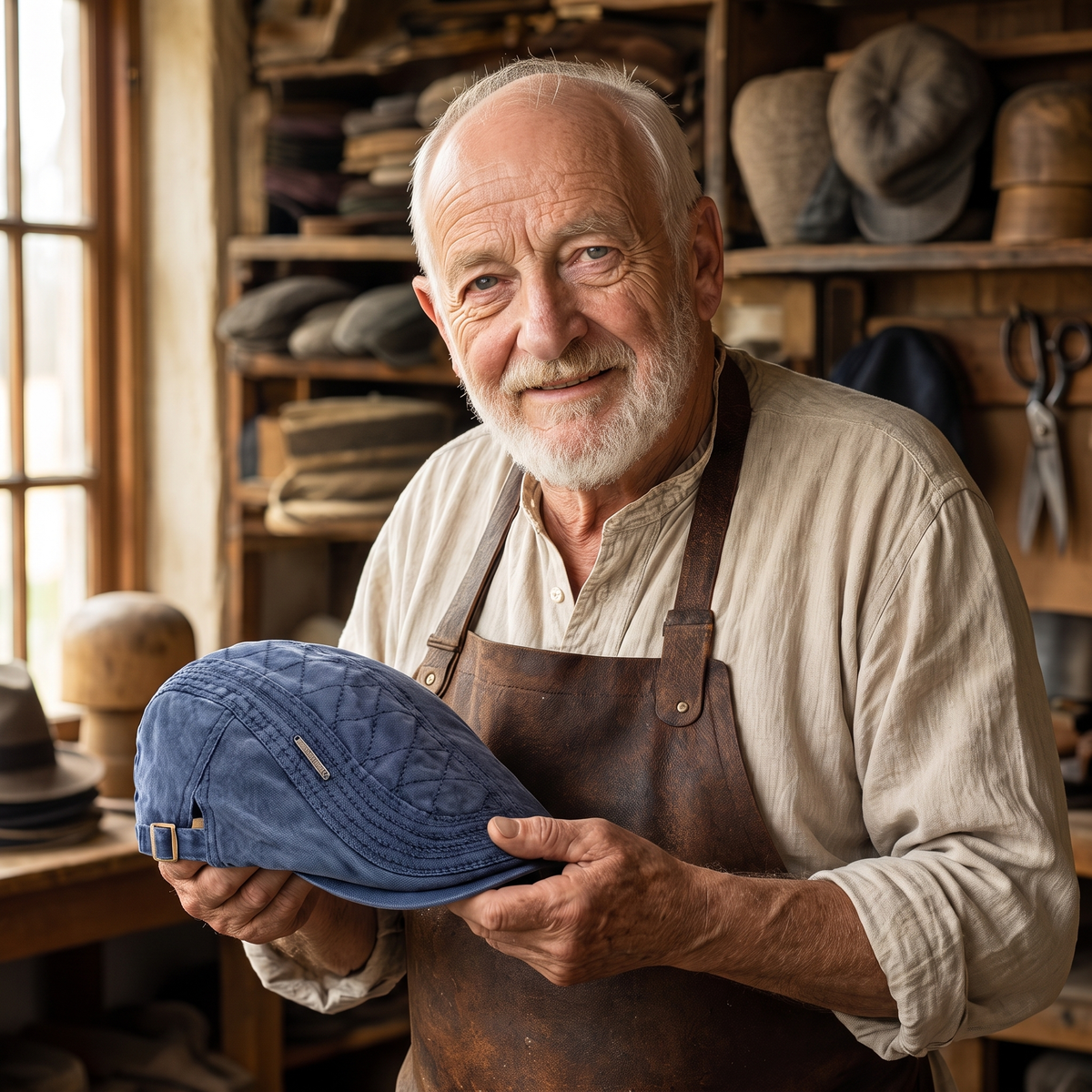 Quilted Cotton Cap — HAWORTH — Edmund in his workshop