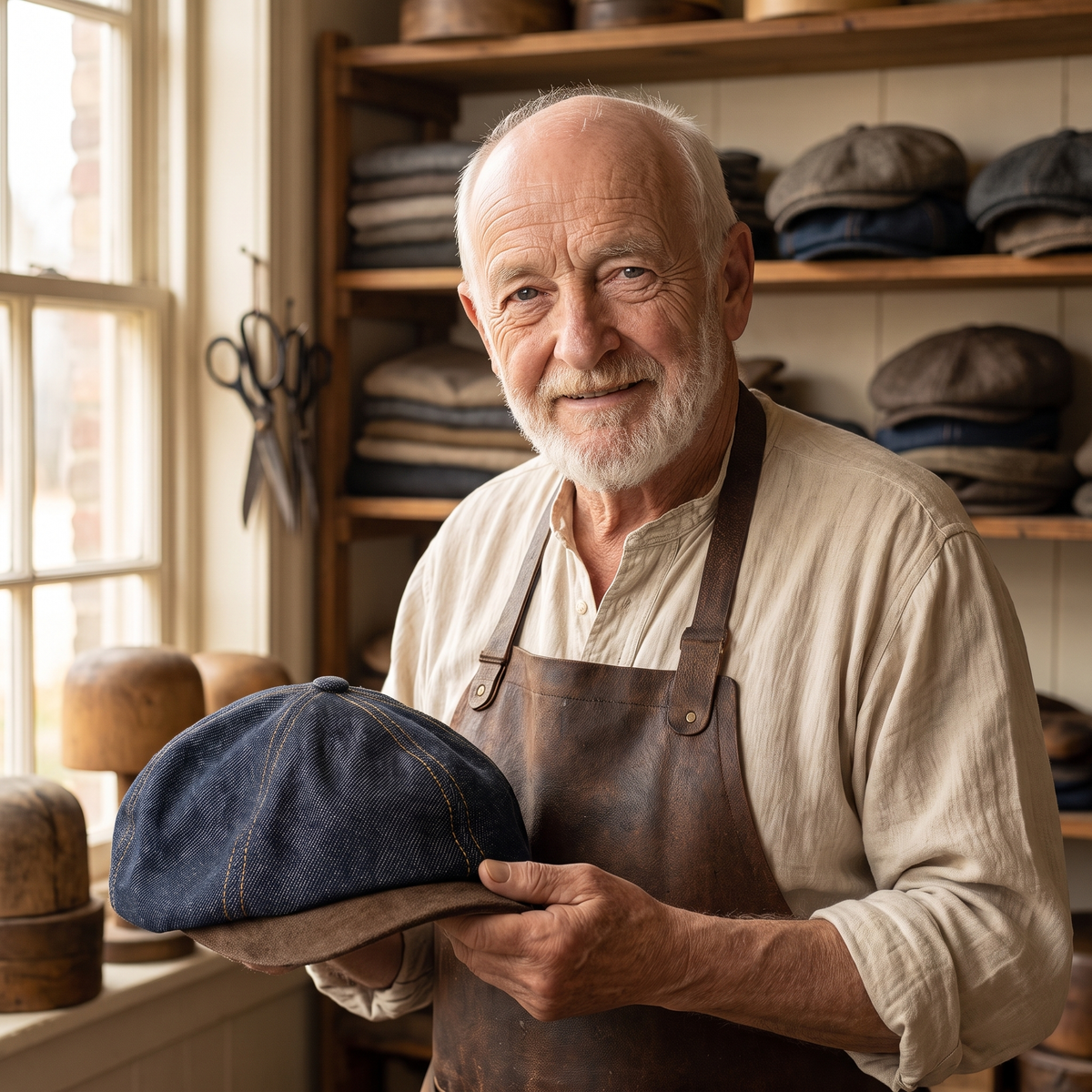 Workman's Denim Cap — CONGLETON — Edmund in his workshop