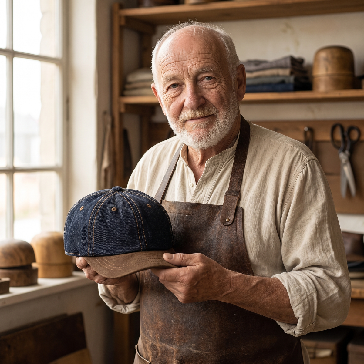 Workman's Denim Cap — ALSTON — Edmund in his workshop