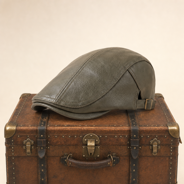 Heritage Leather Cap — SEDBERGH — Army Green