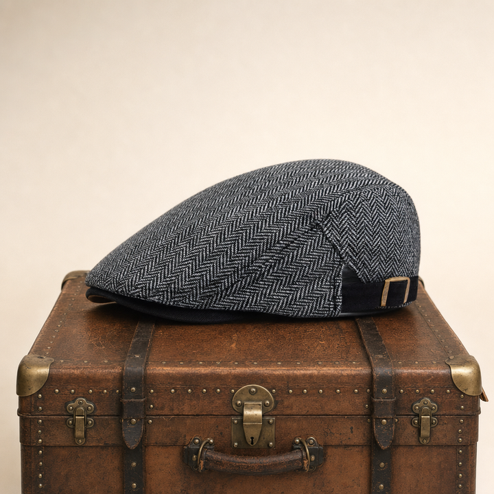 Herringbone Wool Driver Cap — JEDBURGH — Ash Grey