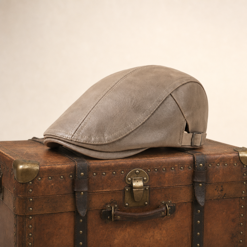 Heritage Leather Cap — SEDBERGH — Beige