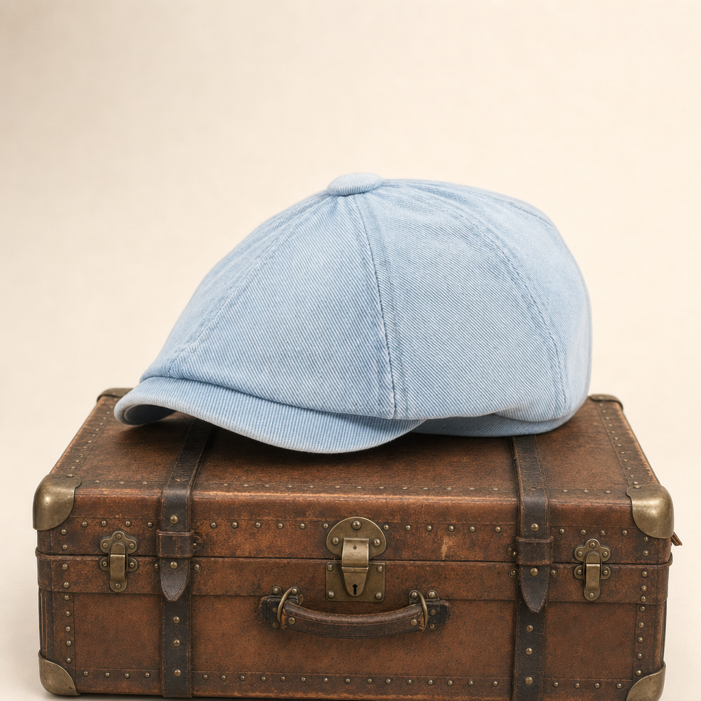 Denim Newsboy Cap — KELSO — Cloud Blue