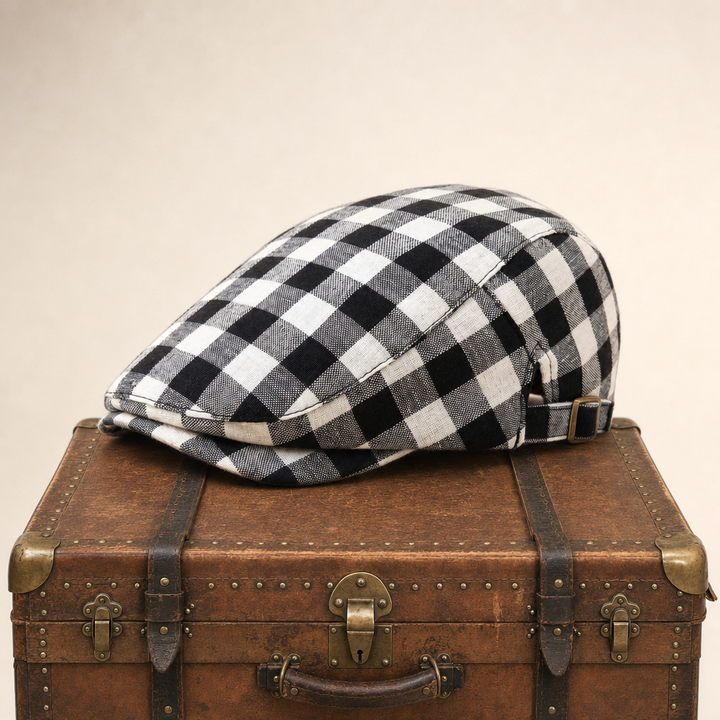 Wool Herringbone Flat Cap — KENDAL — Coal Black