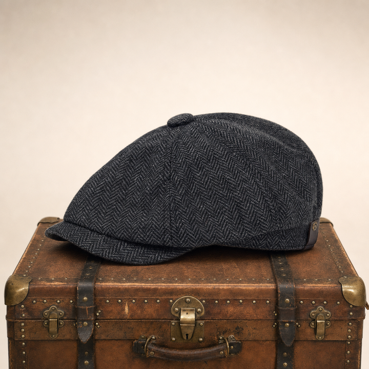 Herringbone Wool Cap — DUMFRIES — Coal Black