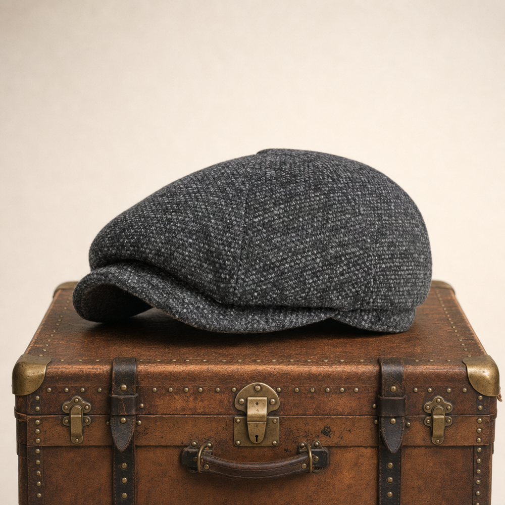 Flecked Eight-Panel Cap — CRIEFF — Coal Black