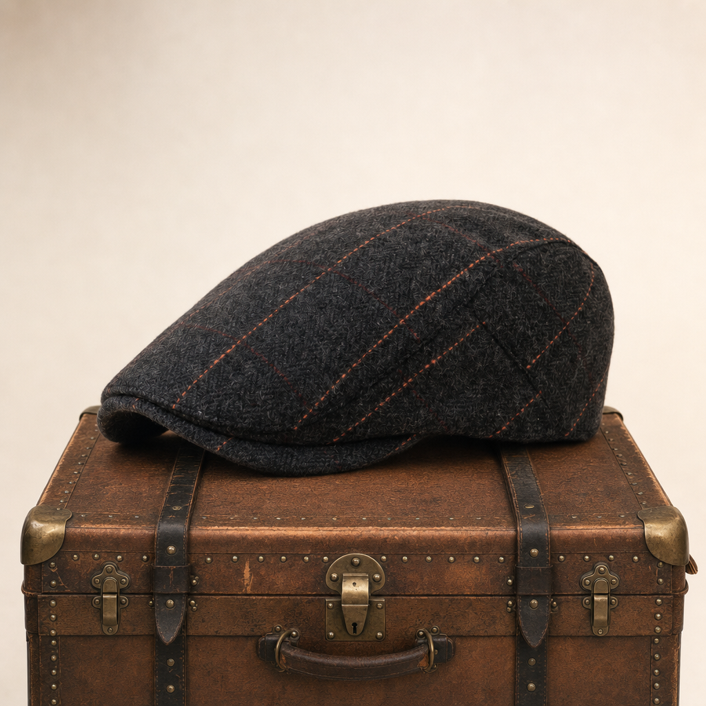 Pinstripe Herringbone Cap — GALWAY — Coal Black