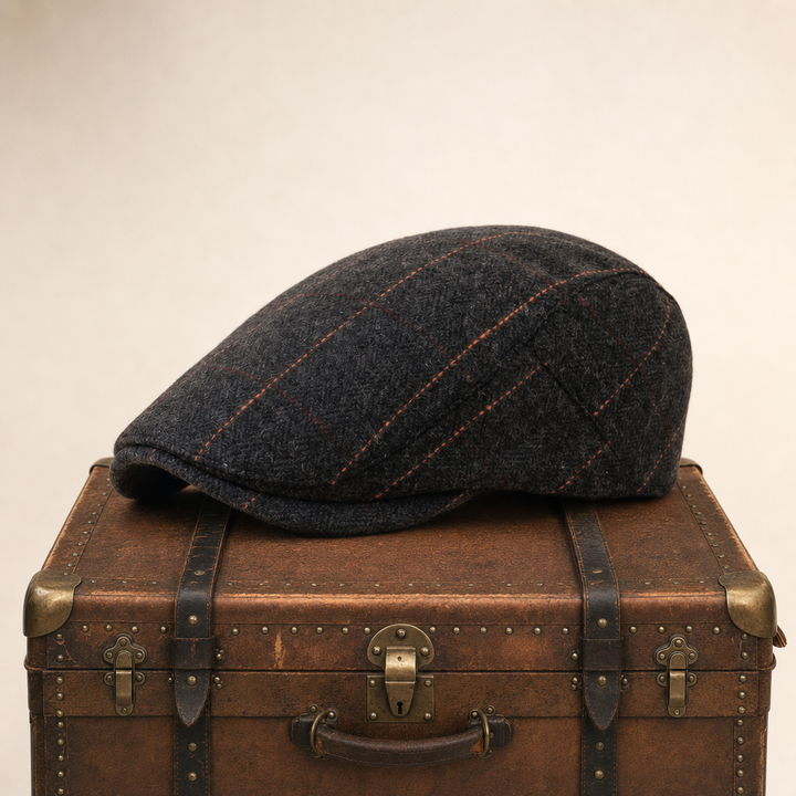 Pinstripe Herringbone Cap — GALWAY — Coal Black