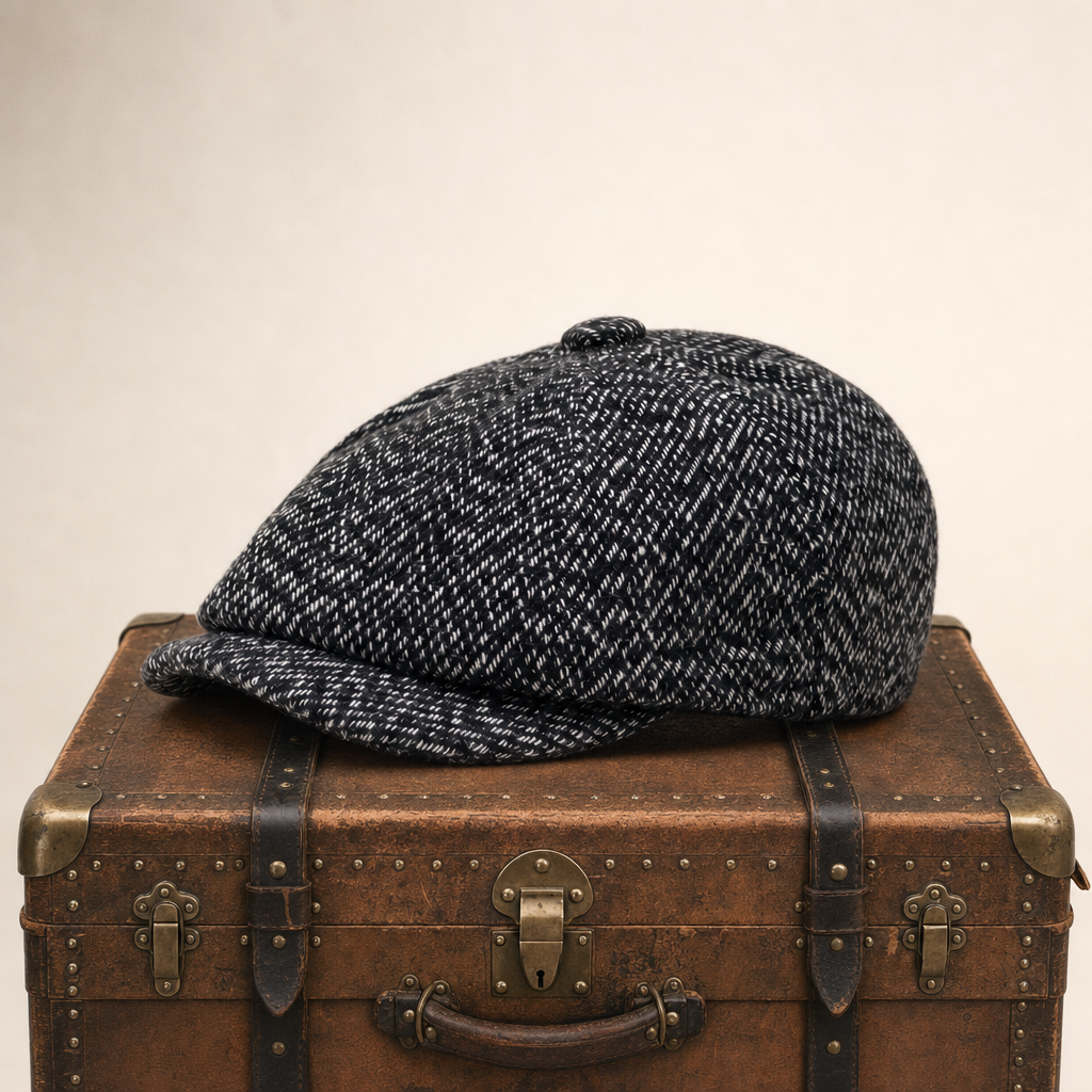 Tweed Newsboy Cap — SETTLE — Coal Black