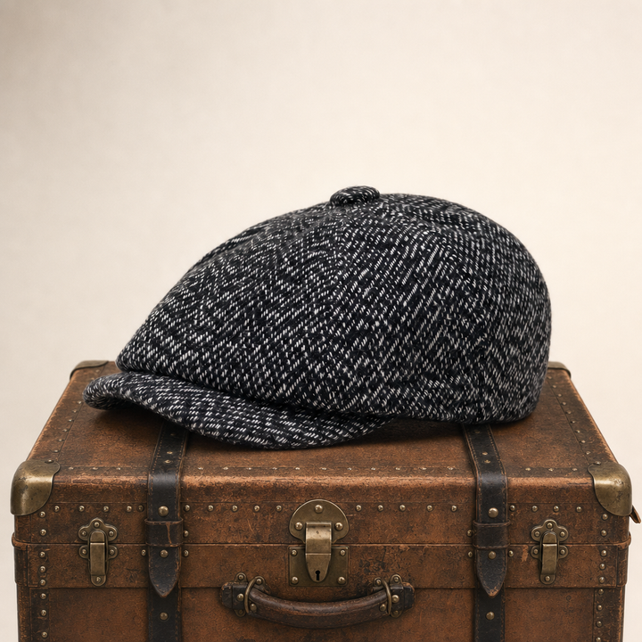 Tweed Newsboy Cap — SETTLE — Coal Black