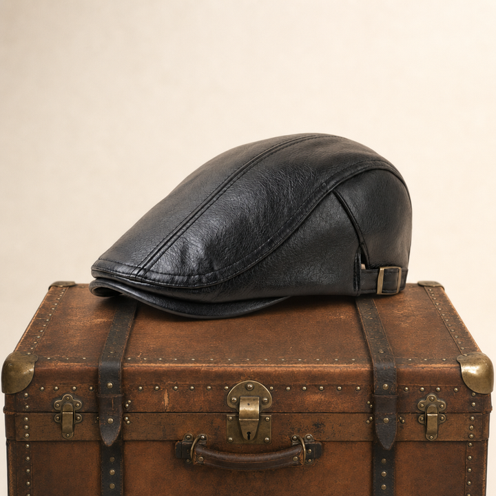 Heritage Leather Cap — SEDBERGH — Coal Black
