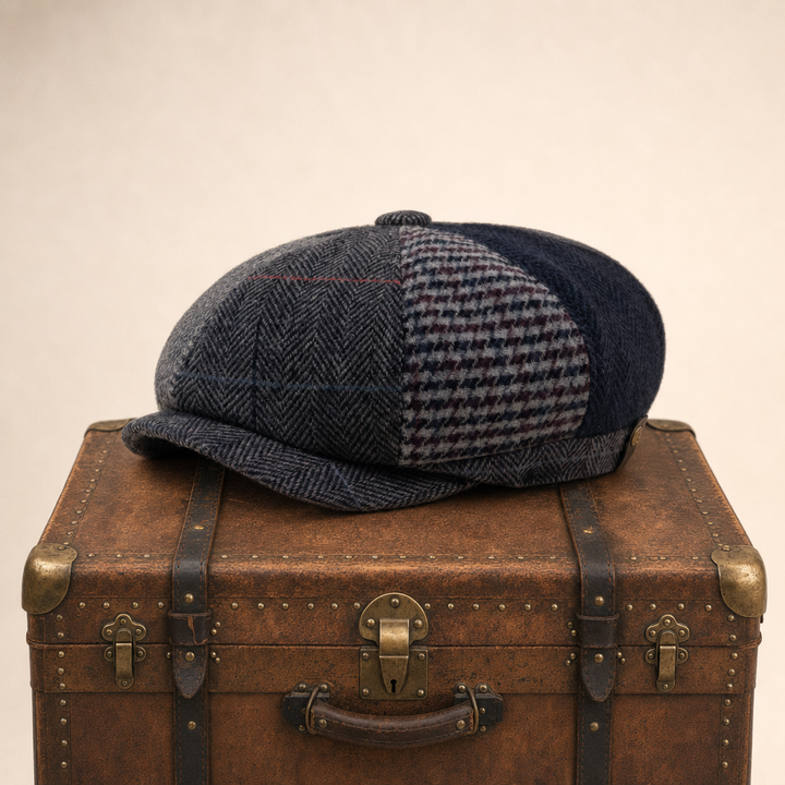 Wool Patchwork Cap — MALHAM — Coal Black