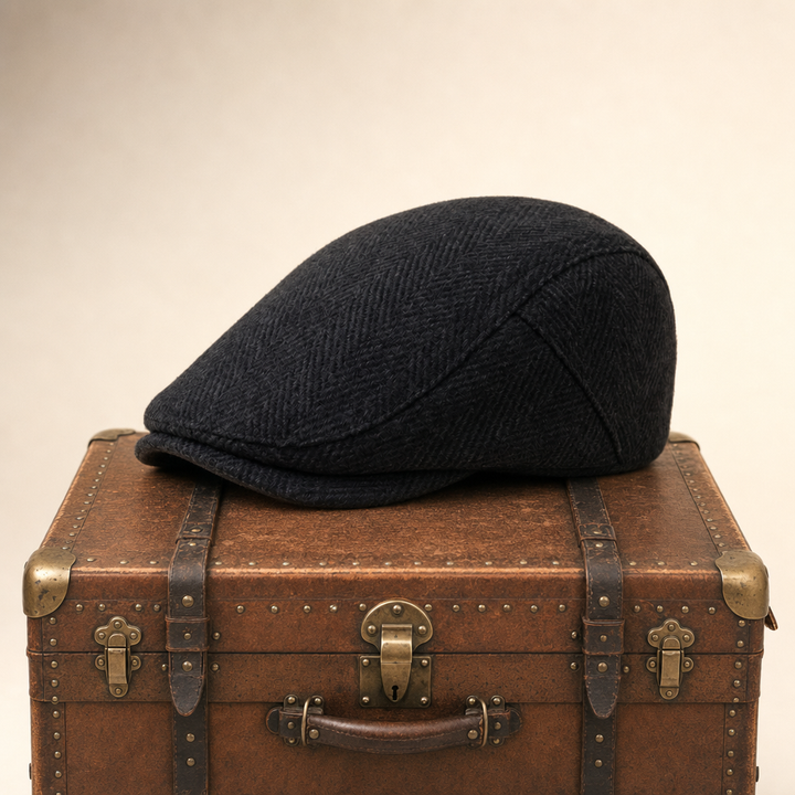 Herringbone Wool Cap — INGLETON — Coal Black