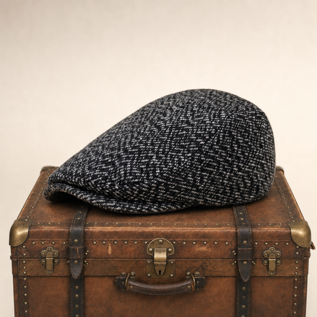 Tweed Flat Cap — TENBY — Coal Black